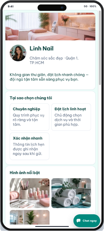 Mẫu trang web trên điện thoại: ảnh bìa, avatar, giới thiệu và thư viện ảnh